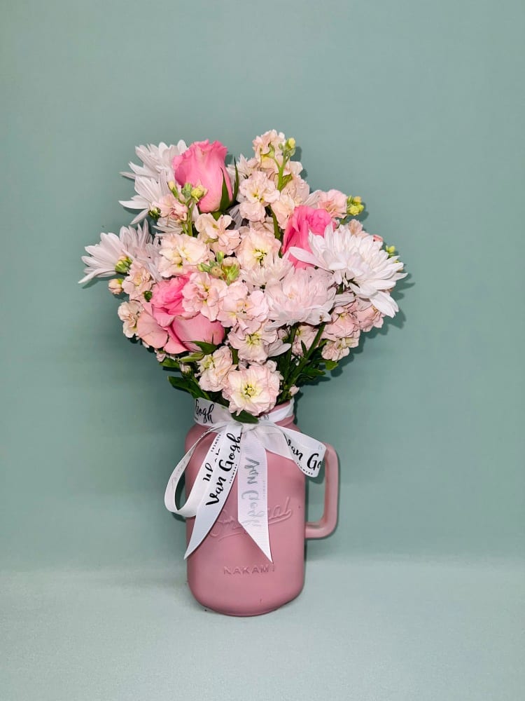 Pink Mason Jar Arrangement.